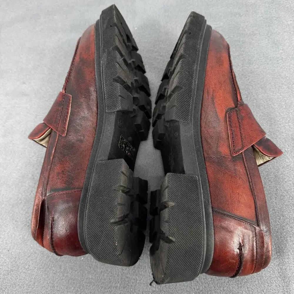 Sundance Catalog Casta Women Leather Wing Chunky Platform Loafers Shoes 39‎
